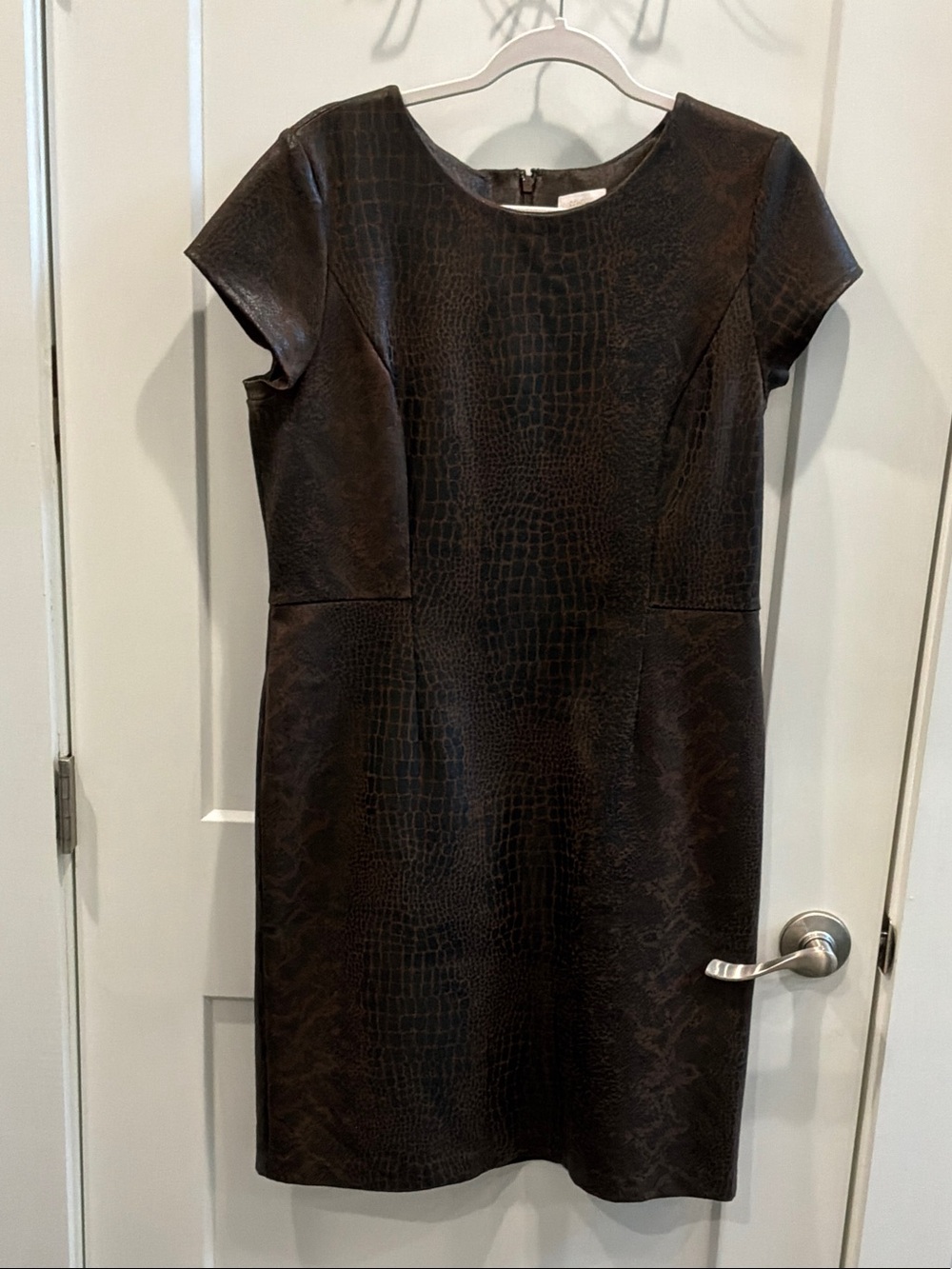 Chicos 1.5 Women’s Faux Leather Croc-Embossed Jackie Dress Dark Brown Zip